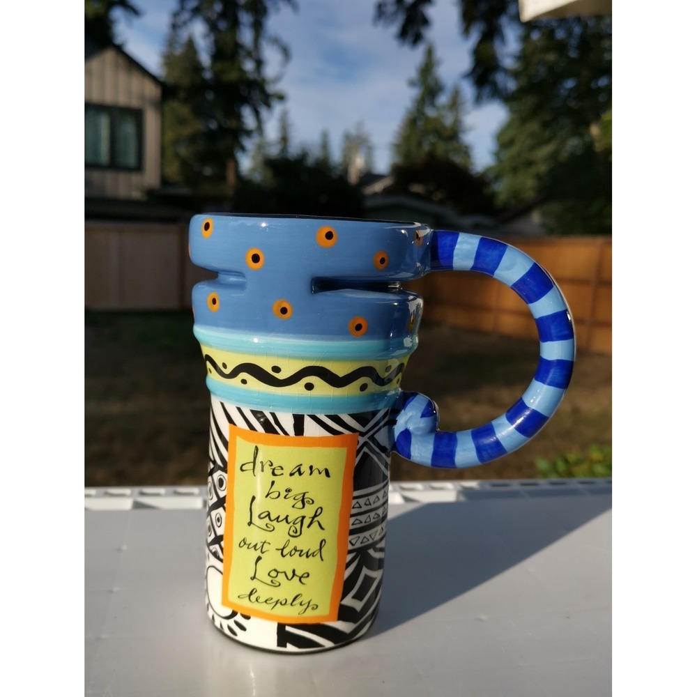 Giftcraft Coffee Mug Gift Tall Ceramic Blue Green Dream Big Non-slip 6" In H.